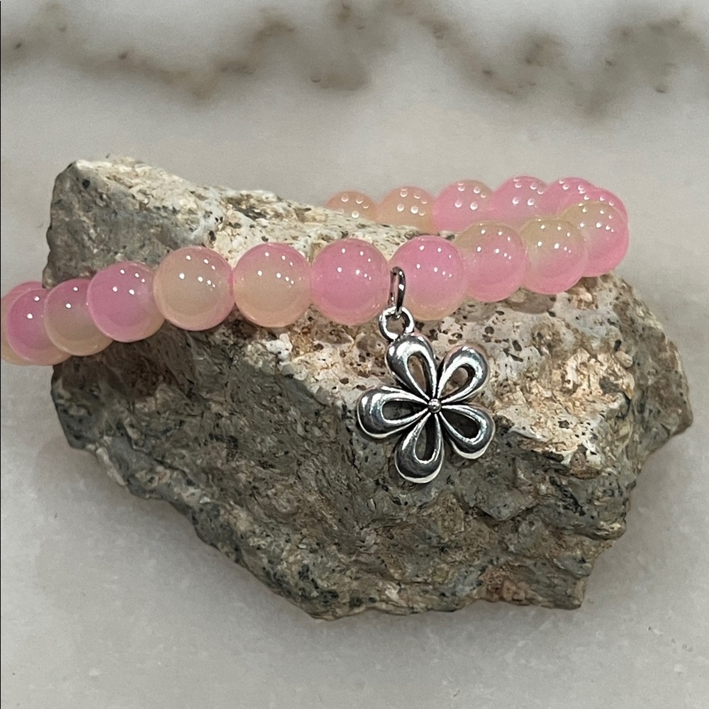 Pink Beaded Bracelet with Silver Charm